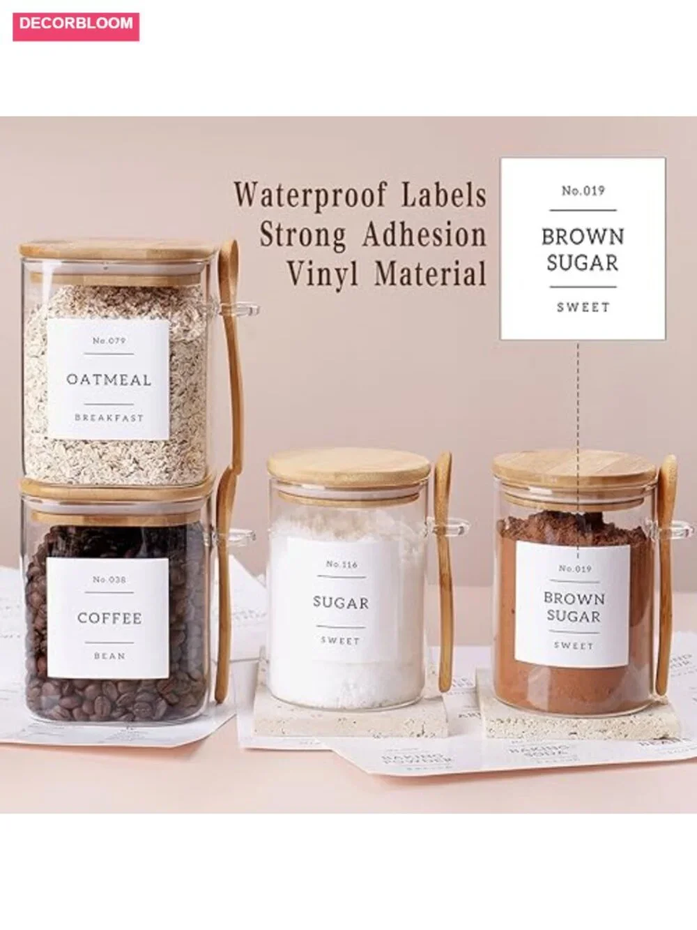 6-Pack Glass Jars with Bamboo Lid and Spoons - 17oz/27oz Airtight Food Storage